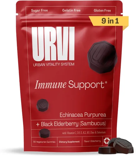 URVI® Gomitas de apoyo inmunológico – Sambucus negro saúco, equinácea, vitamina C, D3 K2, E, niacina, zinc y selenio – Multivitamínico,