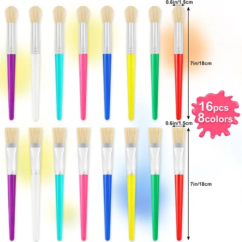 Miniatura 2 de Pinceles de pintura para niños, 16 piezas de pinceles de pintura gordita para niños, juego a granel para manualidades, preescolar lavables para 16