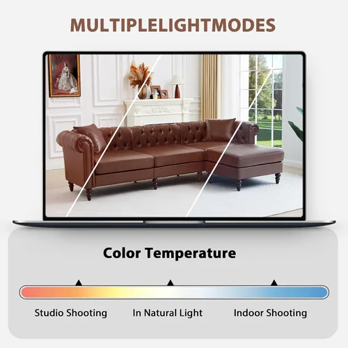 Miniatura 6 de LEVNARY Sofá seccional Chesterfield en forma de L de 108 pulgadas con otomana móvil, sofá de 4 asientos con brazos curvos, tapizado en piel
