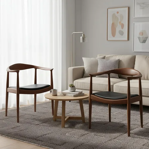 Miniatura 2 de Kennedy - Sillón de comedor moderno de mediados de siglo, silla Kennedy tapizada de poliuretano, sillón de madera de fresno para sala de estar, Nogal