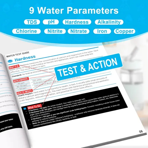 Miniatura 4 de Kit de prueba de agua: medidor TDS, 20 tiras de prueba (8 en 1), guía de acción del usuario y 2 hojas de registro. Probador digital de agua