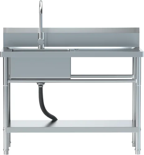 Miniatura 10 de Fregadero utilitario de acero inoxidable de 20 pulgadas con plomería de agua fría/caliente y estante para cocina, baño, lavandería Fregadero