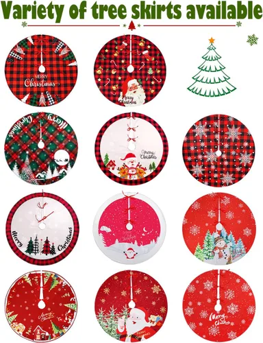 Miniatura 8 de Falda de árbol de Navidad, 48 pulgadas Falda de árbol de Navidad a cuadros de búfalo rojo y negro, falda de árbol de Navidad rústica gruesa