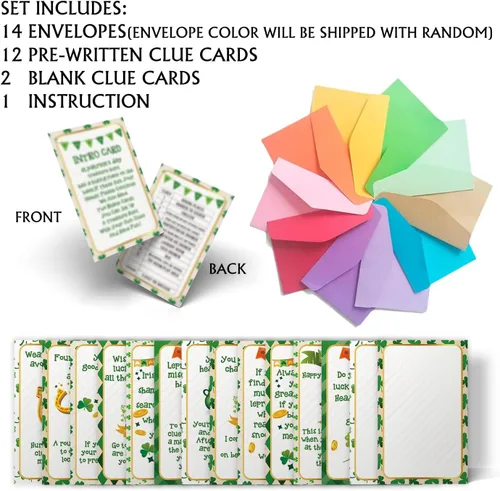 Miniatura 2 de shupai Pistas de búsqueda del tesoro del día de San Patricio (15 cartas con sobres), juegos de fiesta del día de San Patricio (XBK004E)
