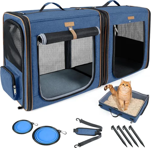 Miniatura 9 de Lekereise Transportador grande para gatos de lado suave, 28 x 13 x 13 pulgadas, transportador de viaje grande para 2 gatos con cierres de cremallera
