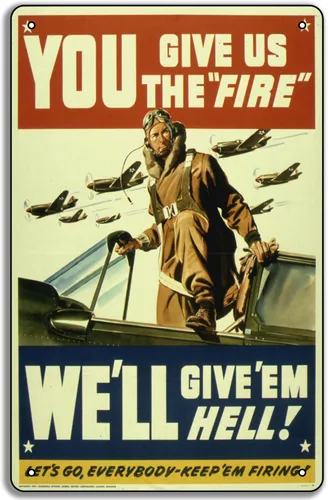 Póster de metal de la Segunda Guerra Mundial "You Give Us the Fire!" 1942 de la Fuerza Aérea del Ejército de los Estados Unidos de 8 x 12 pulgadas -