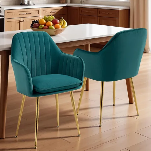 Miniatura 11 de AVAWING Modern Living - Juego de 2 sillas con reposabrazos decorativos para sala de estar, comedor, de terciopelo, tapizado, de mediados de siglo