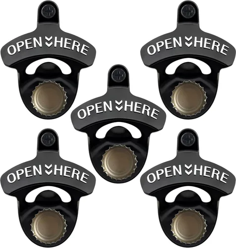 Miniatura 9 de Abrebotellas de cerveza magnética negra para montar en la pared, con imanes incrustados, 5 unidades Negro