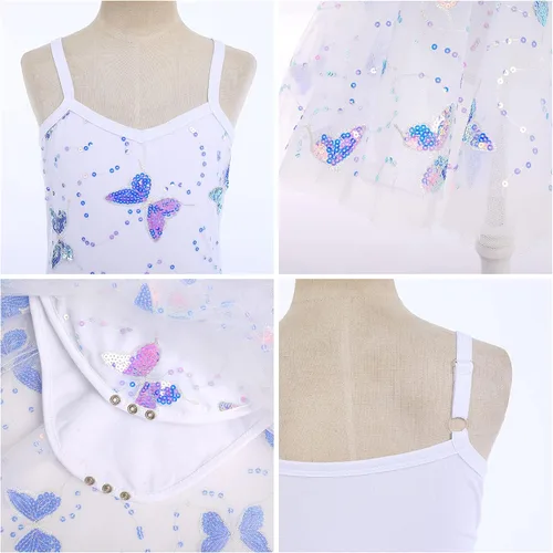 Miniatura 5 de AFAVOM Camisola de lentejuelas de mariposa para niñas, vestido de ballet con volantes, falda tutú con purpurina, leotardo, disfraz de bailarina
