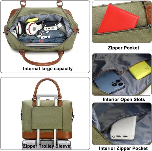 Miniatura 35 de BLUBOON Bolsas de viaje con cremallera, bolsa de lona para mujer, bolsa de fin de semana para mujer, bolsa de lona para llevar en la bolsa de lona