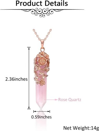Miniatura 5 de Jovivi Collar puntiagudo de cristal curativo natural envuelto en flores, colgante de piedras preciosas de prisma hexagonal, collar de péndulo