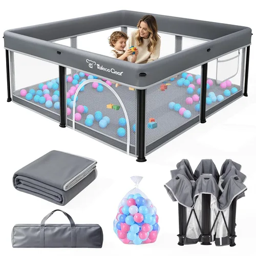 Miniatura 10 de TOREVSIOR Corralito plegable para bebés con alfombra, 50"×50" corralito plegable para bebés y niños pequeños, corral de seguridad para niños