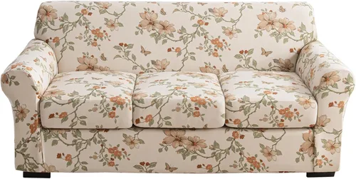 Miniatura 54 de KRFOONN - Fundas elásticas de 4 piezas para sillón y sofá, funda con estampado y 3 fundas independientes para cojines de asiento, lavables, Color01