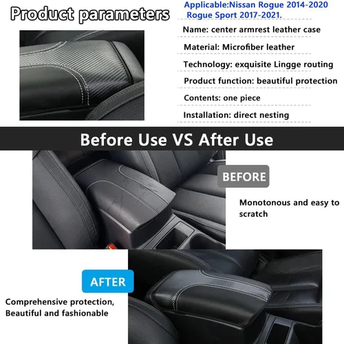 Miniatura 3 de Protector de funda para reposabrazos de automóvil, almohadilla de cuero para consola central para Nissan Rogue 2014-2020, protector de caja