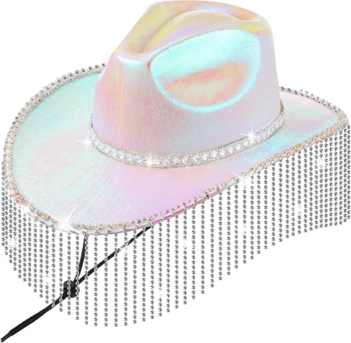 Toulite Sombrero de vaquero con purpurina de diamantes de imitación occidentales para mujer, sombrero de vaquera con lentejuelas brillantes para