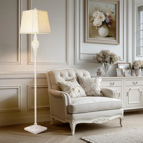 Miniatura 6 de Lámpara de pie LuxSight Collection para sala de estar, lámpara de pie vintage con luz nocturna, lámpara alta de 165 cm con pantalla de lino blanco
