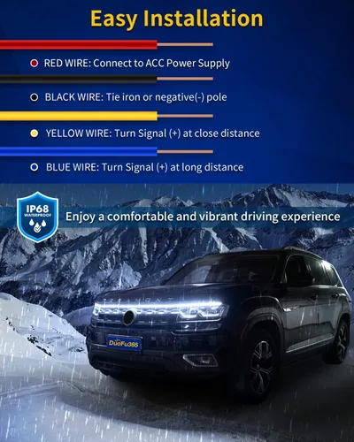 Miniatura 6 de Tira de luz LED para capó exterior del coche, kit de haz de arranque de escaneo dinámico de doble color, luces de circulación diurna LED blancas