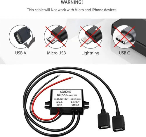 Miniatura 2 de Convertidor de salida USB DC 20-72V a 5V Módulo reductor de transformador impermeable Módulo reductor (USB doble A)