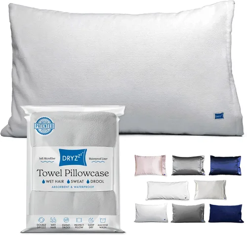 Miniatura 15 de DryZzz Funda de almohada impermeable de 35 x 19 pulgadas, 2 piezas, tamaño King, absorbente, toalla de doble cara, cabello húmedo y seco, a prueba