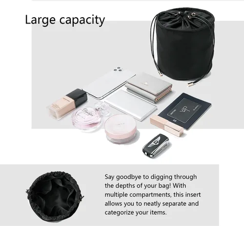 Miniatura 4 de Organizador de bolso alto para mujer, de lona, redondo, organizador de bolso, bolso organizador redondo para cosméticos, bolsa de maquillaje