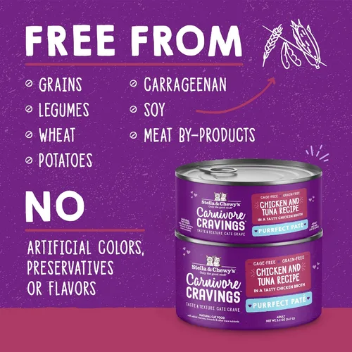 Miniatura 3 de Stella & Chewy's Carnivore Cravings Purrfect Paté - Alimento húmedo prémium sin granos para gatos, receta de pollo y atún, alto en proteínas