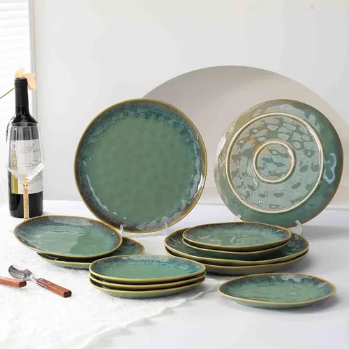 Miniatura 5 de Henten Home Platos de postre de cerámica, juego de 4 platos de ensalada de 8.5 pulgadas, platos de porcelana para servir bocadillos para pastel