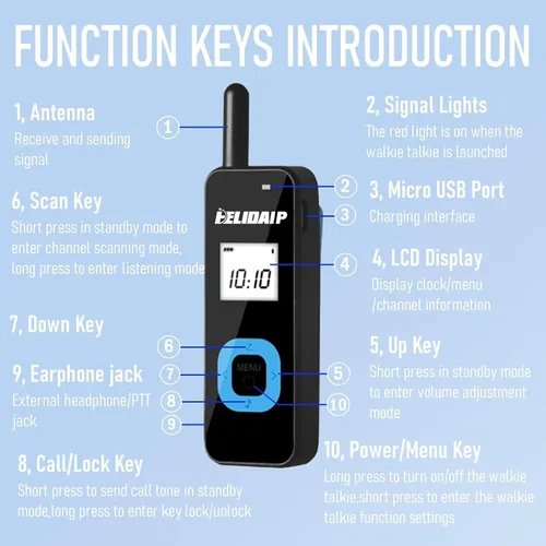 Miniatura 8 de T-M1 Super Mini Walkie Talkie para Adultos con Auriculares Pantalla LCD 3 Inches 35g Light Portable Two Way Radios for Restaurant Retail Workplace