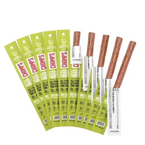 Miniatura 11 de Chomps Paquete de 10 palitos originales de carne seca de pavo, Keto, Paleo, bajos en carbohidratos, aprobados por Whole30, 0.44 oz de proteína