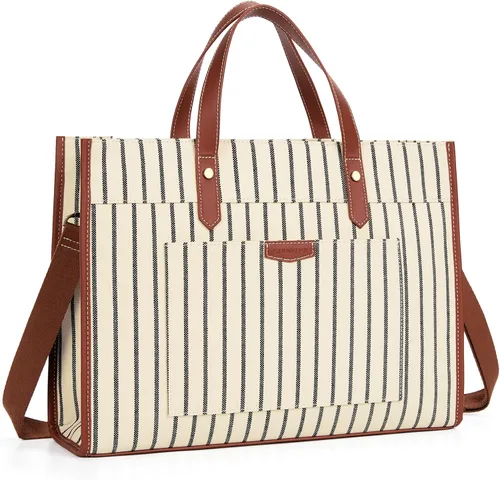 Miniatura 9 de Missnine Bolsa de mano para laptop de 15.6 pulgadas, bolsa de hombro para laptop de lona, bolsas de trabajo, cartera de mano informal, maletín