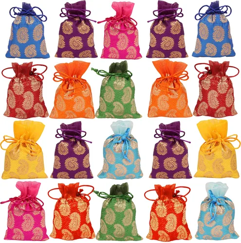 Miniatura 9 de Touchstone Preciosas bolsas de regalo reutilizables, respetuosas con el medio ambiente, brocado de cachemira con cordón grande para cumpleaños