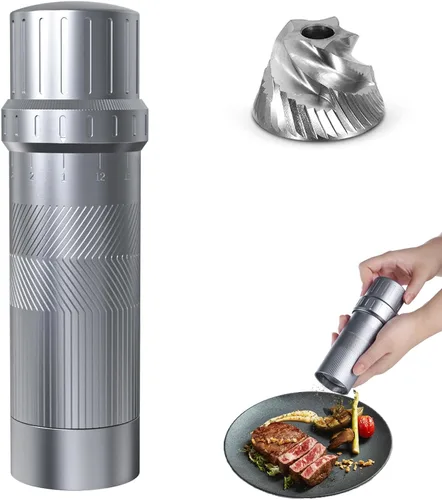 Luvan Molinillo de Pimienta de Grado Profesional, Molinillo de Pimienta Manual de Grosor Ajustable Externo, Molinillo de Pimienta Gruesa de Aluminio