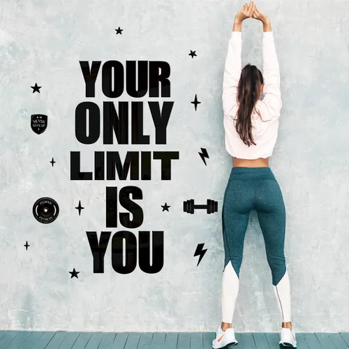 Miniatura 9 de Calcomanía acrílica para gimnasio, citas inspiradoras, azulejos de espejo para decoración de gimnasio en casa, arte motivacional "Your Only Limit is