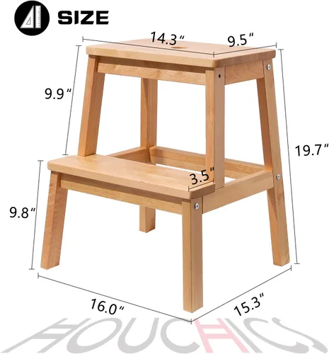Miniatura 7 de HOUCHICS Taburete para adultos con 400 libras para ayudante de paso de noche para cocina, baño, dormitorio (madera)