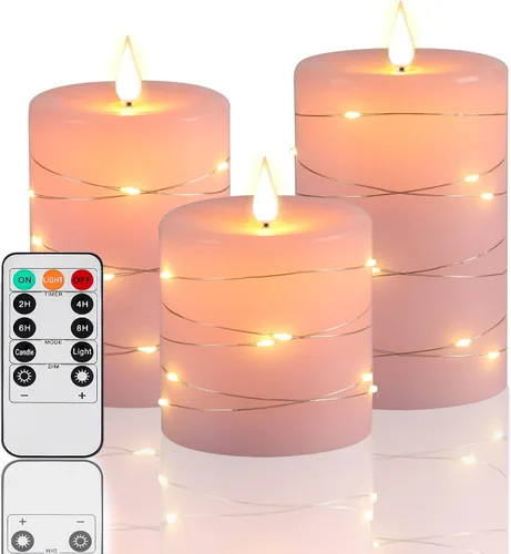 Miniatura 10 de Velas rojas sin llama con tira de luces, funciona con pilas, velas LED de pilar de 4, 5, 6 pulgadas, con control remoto, juego de 3 velas falsas