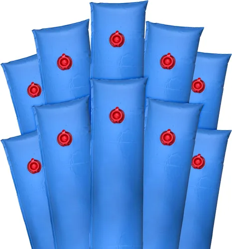 Pool Mate Paquete de 10 bolsas de agua clásicas azules para piscina de una sola cámara, vinilo de 0.013 in de grosor, pesas de cubierta, tubos de