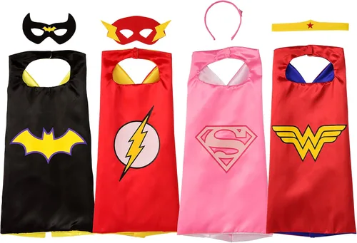Rubie's Juego de capas de superhéroes con licencia oficial de DC Comics, surtido de 4 capas, 2 máscaras y 2 diademas, talla única (exclusivo de
