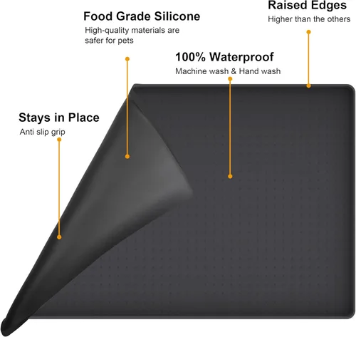 Miniatura 5 de Mofason Tapete impermeable para comida para mascotas, tapete para perros de 24 x 16 pulgadas, grande – 0.5 pulgadas, borde elevado, mantel