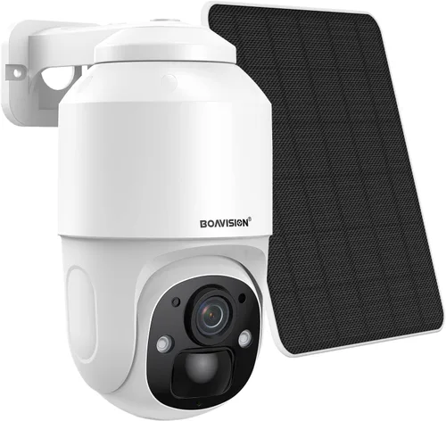BOAVISION Cámara de seguridad inalámbrica WiFi al aire libre, cámara con energía solar, inclinación panorámica, visión de 360°, detección humana
