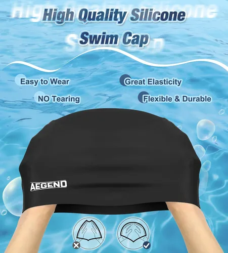 Miniatura 4 de Aegend - Gorros de natación para cabello largo, gorras de natación de silicona duraderas para mujeres, hombres, adultos, jóvenes, fáciles de poner