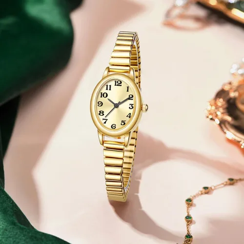 Miniatura 3 de ADSBIAOYE Relojes pequeños de oro para mujer, números arábigos, fácil de leer, reloj analógico con banda de expansión de acero inoxidable