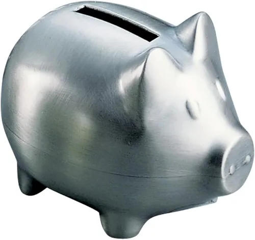 Miniatura 2 de Creative Gifts International Hucha pequeña de peltre de cerdo Alcancía de plata para niños o recién nacidos Acabado de níquel cepillado 3 x