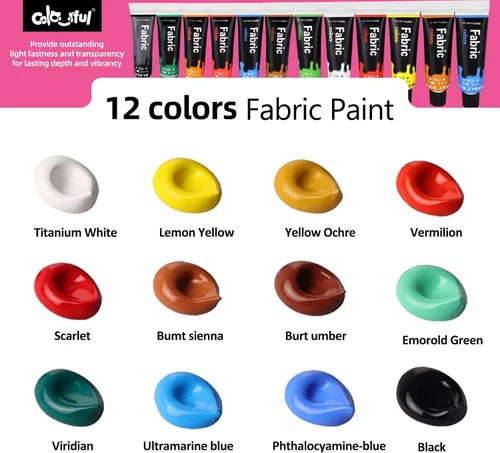 Miniatura 8 de Colorful Juego de Pintura de Tela para Ropa de 12 Colores - Kit de Pintura Textil Permanente para Zapatos, Lienzo - Juego de Pintura Antideslizante