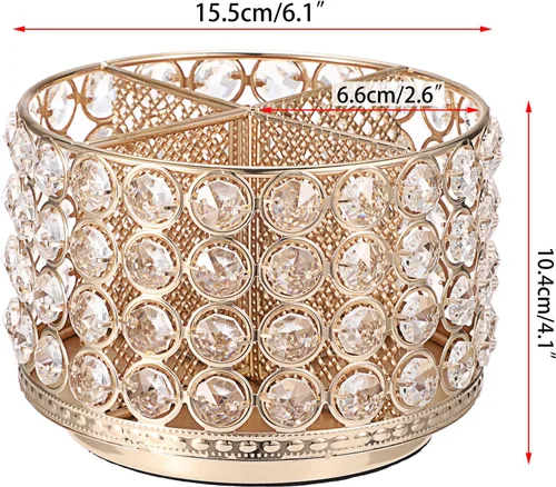 Miniatura 6 de Hipiwe Organizador de tocador de cristal, soporte giratorio de 360° para brochas de maquillaje, soporte de exhibición de brochas cosméticas Dorado