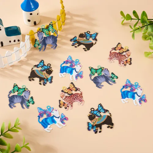 Miniatura 139 de FASHEWELRY 16 dijes de plumas de arco iris de acero inoxidable con alas de filigrana, adornos de metal de 4 colores para hacer joyas, pulseras