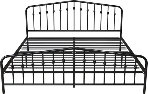Miniatura 11 de Novogratz Bushwick - Marco de cama Queen de metal con cabecera ligeramente triangular, husillos insertados, base ajustable para almacenamiento,