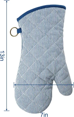 Miniatura 3 de 1 par de guantes de horno teñidos de hilo 100% algodón, resistentes al calor, guantes de 470 grados, para hombres y mujeres, para cocinar, hornear