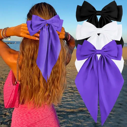 Miniatura 26 de Velscrun Lazos para el cabello para mujeres y niñas, 3 unidades, lazo blanco, lazo negro, azul marino, lazos grandes para el cabello con clip, lazos