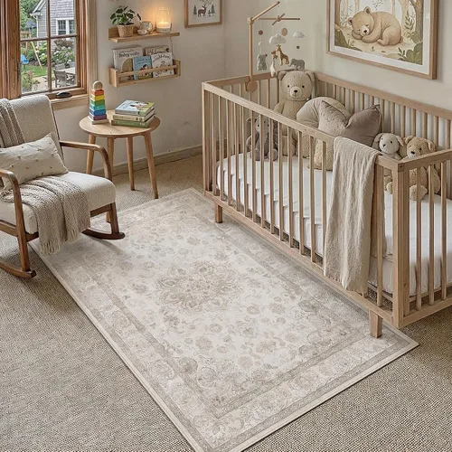Miniatura 24 de PureCozy - Alfombra de área beige de 8 x 10, lavable, vintage, alfombra para sala de estar, dormitorio, gran alfombra suave retro de pelo bajo