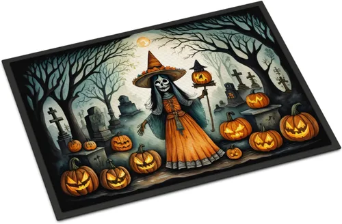 Miniatura 14 de Caroline's Treasures DAC2223MAT - Felpudo espeluznante de Halloween con gato negro de 18 x 27 pulgadas, tapete para puerta delantera