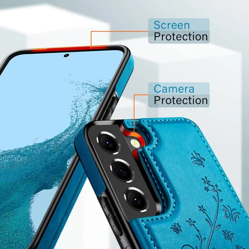 Miniatura 4 de Korecase Funda tipo cartera para Samsung Galaxy S23 con tarjetero, funda clásica de piel con función atril, doble hebilla magnética a prueba
